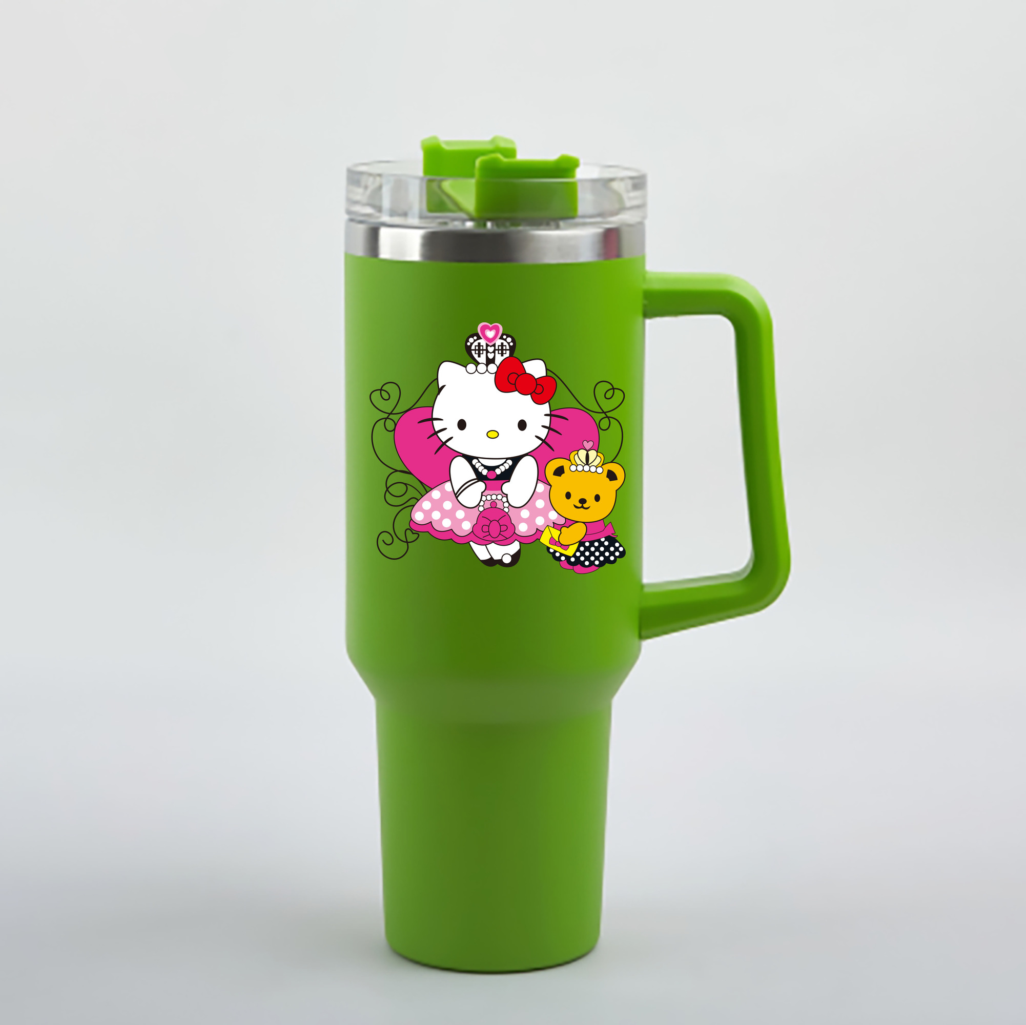 （画像用） Hello Kitty ハローキティ 1200mL車用タンブラー - クリスタルステッカー（プラスチックストロー付き）